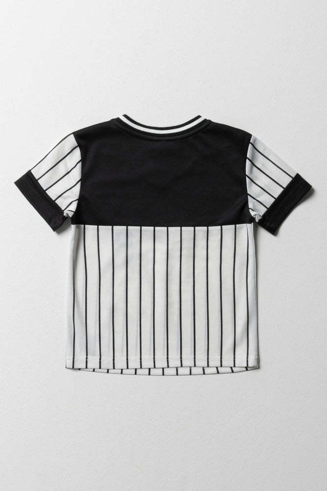 V-Neck Stripe Sporty T-Shirt Black & White (3)