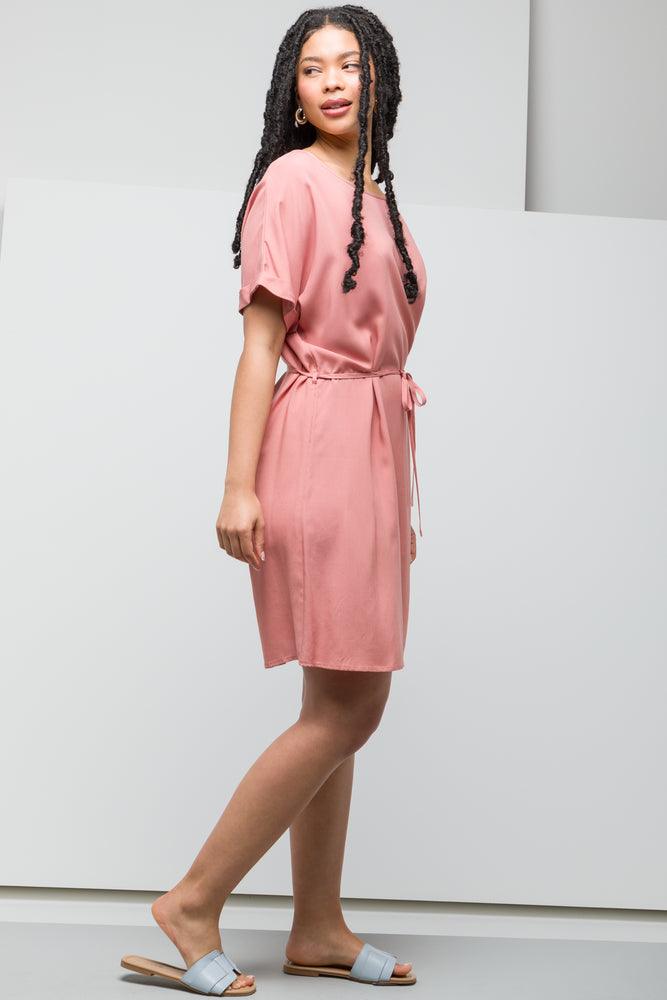Belted Boat Neck Dress Pink Dresses Jumpsuits Ackermans