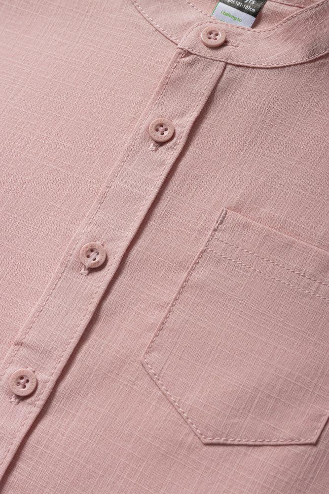 Linen Short Sleeve Mandarin Shirt Dusty Pink