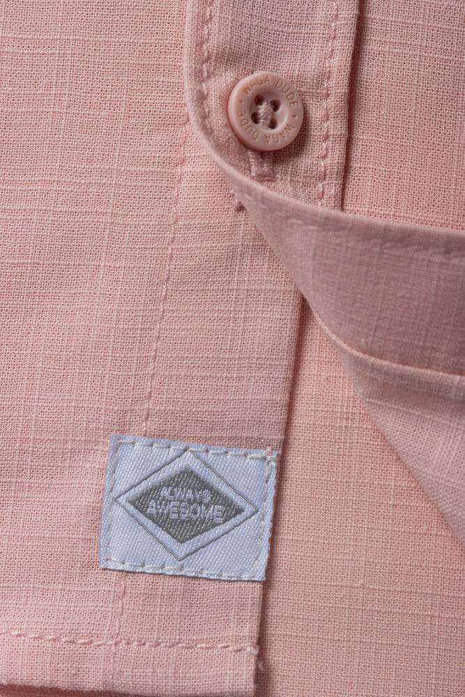 Linen Short Sleeve Mandarin Shirt Dusty Pink (2)