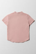 Linen Short Sleeve Mandarin Shirt Dusty Pink (3)