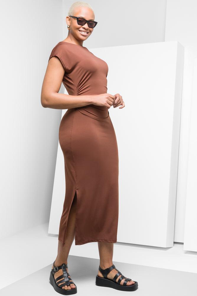 Sleeveless ruched dress hot sale