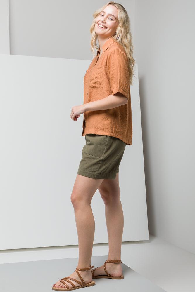 Poly-Viscose  Short Sleeve Shirt Rust (1)