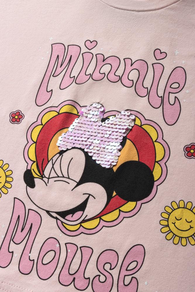 Minnie Mouse Frill Sleeve T Shirt Pink Ackermans