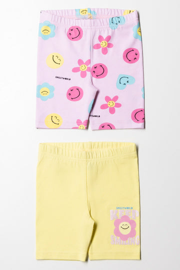 2 Pack SmileyWorld Cycling Shorts Yellow And Pink