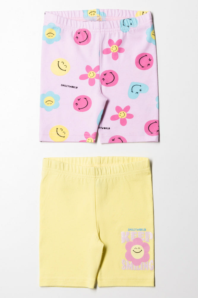 2 Pack SmileyWorld Cycling Shorts Yellow And Pink