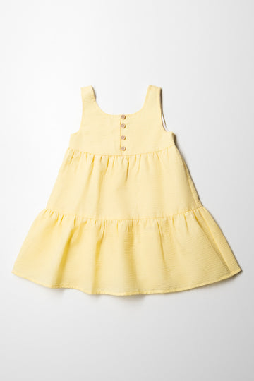 Strappy Tiered Dress With Buttons Yellow