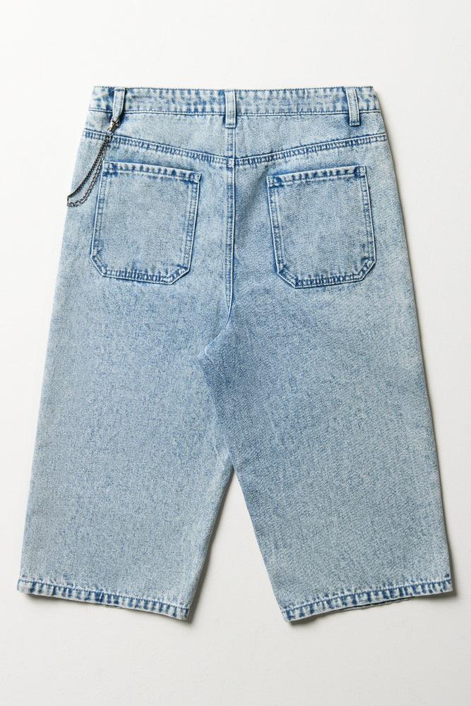 Longer Length Denim Shorts Blue Ackermans