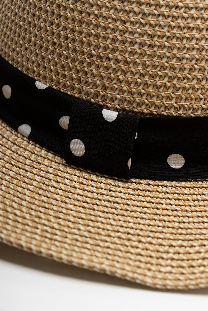 Dot Ribbon Straw Hat Natural, Black & White (2)