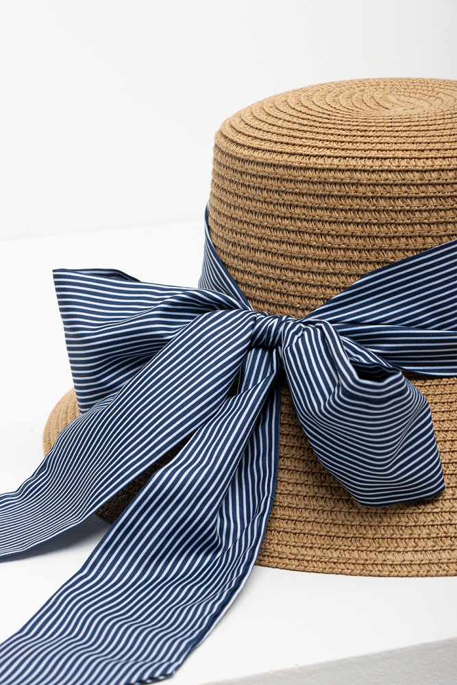 Narrow Brim Straw Hat Natural & Blue (2)