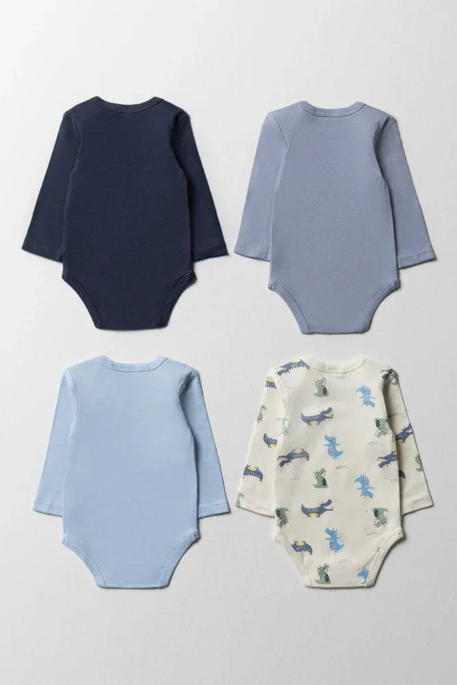 4 Pack Long Sleeve Bodyvests Blue (5)
