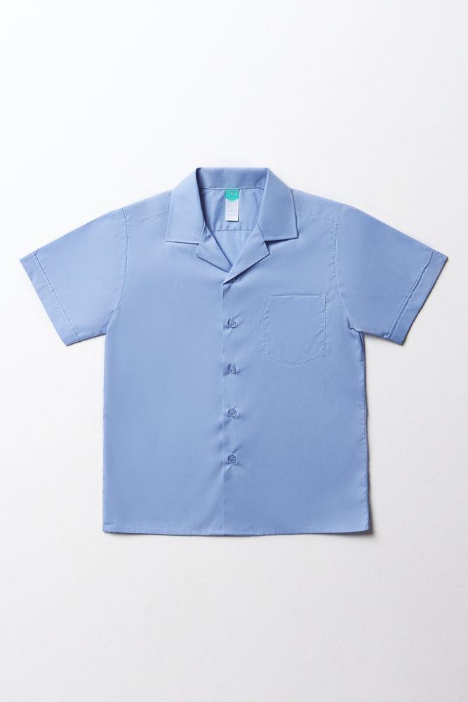 Unisex Primary School Short Sleeve Open Neck Shirt Blue Toughees