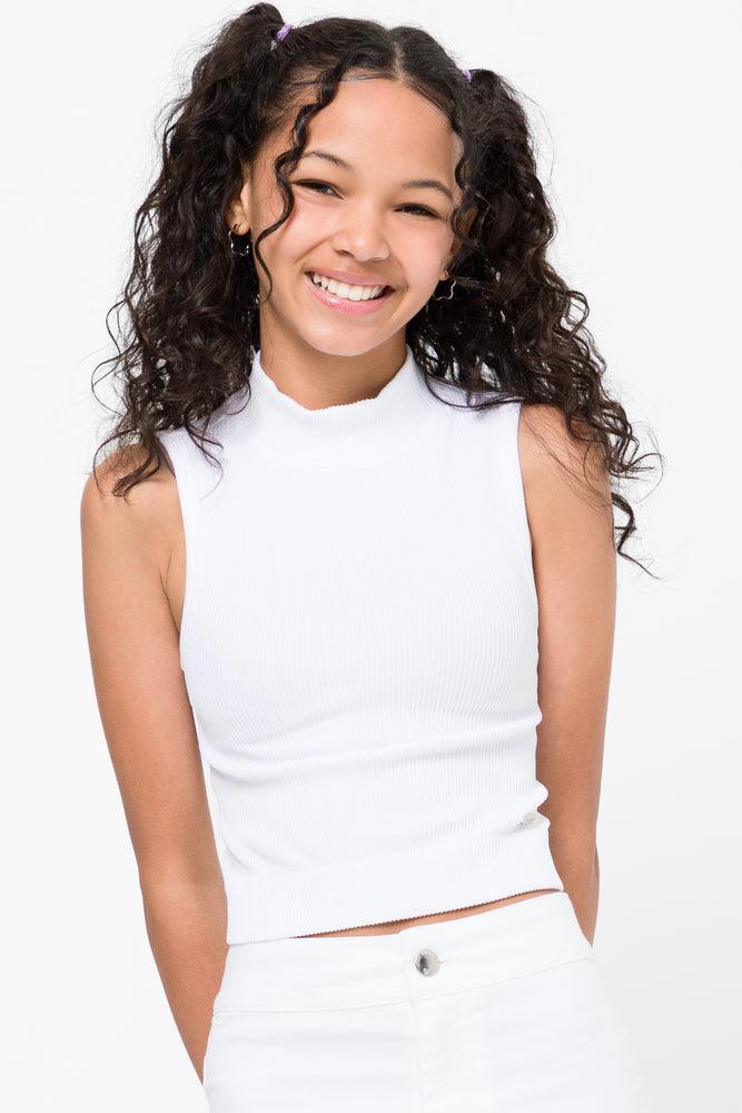 Seamless High Neck Sleeveless Top White