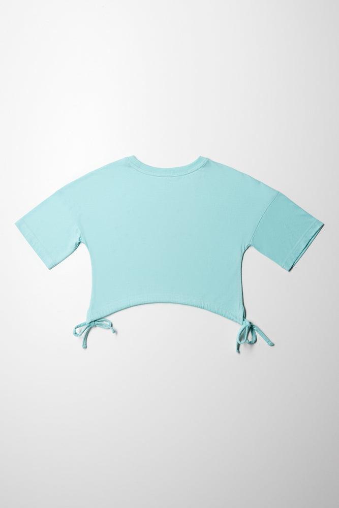 Manhattan Cropped Curved Hem Short Sleeve T-Shirt Light Blue (2)