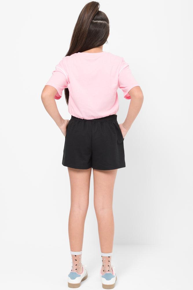 Cropped Bungee Cord Hem T-Shirt Pink (2)