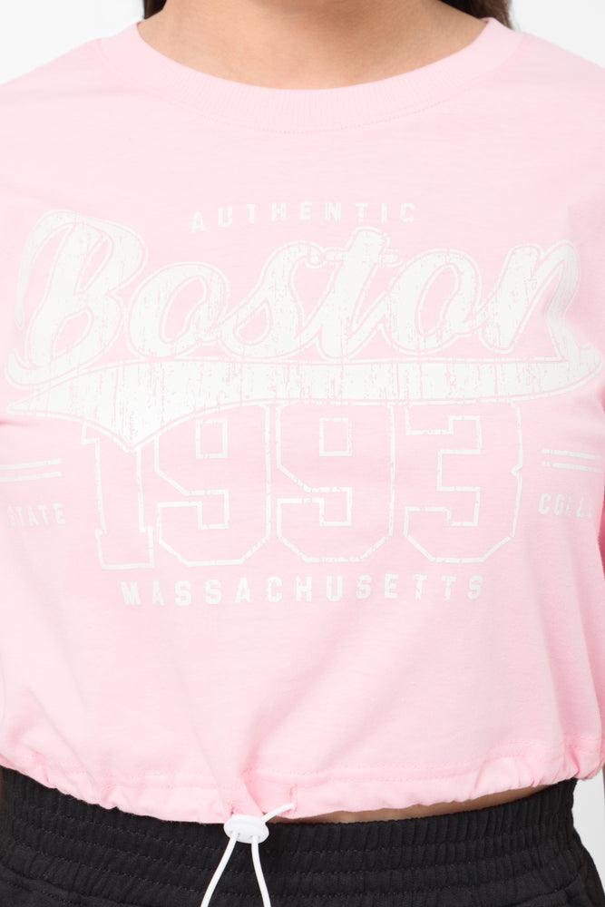 Cropped Bungee Cord Hem T-Shirt Pink (3)