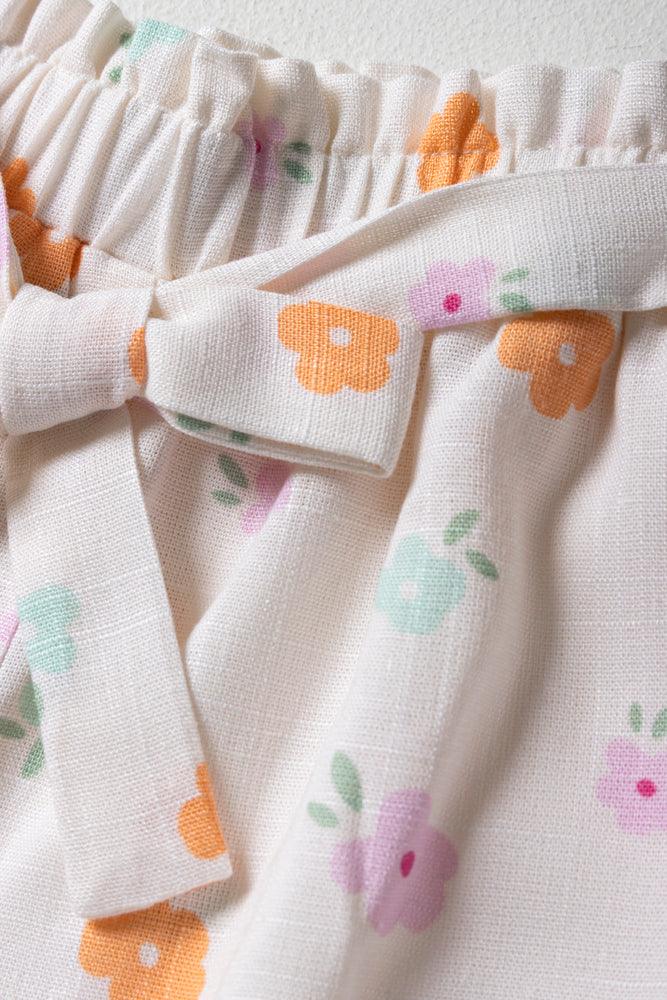 Floral Print Linen Short Yellow