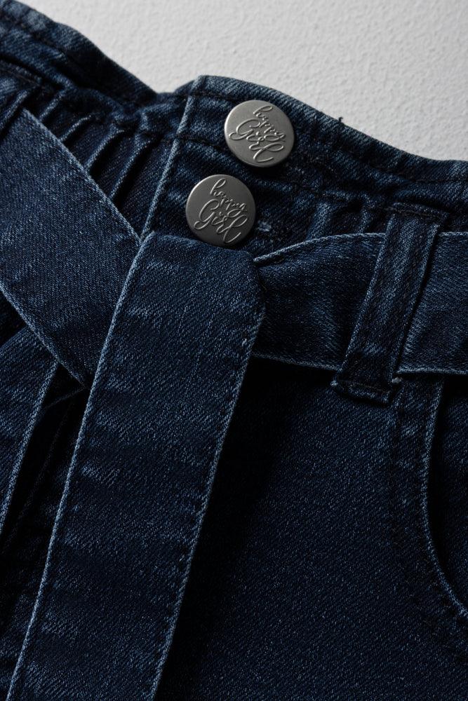 Paper Bag Denim Skirt Dark Wash (1)