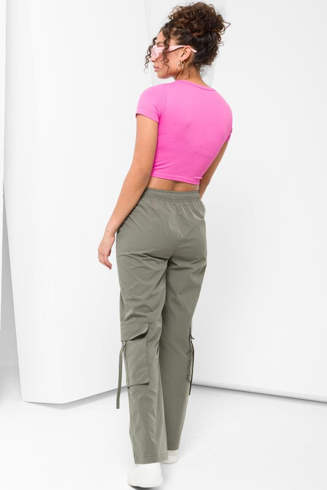 Seamless Cropped T-Shirt Hot Pink (2)