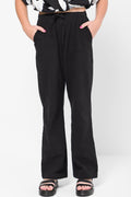 Linen Pull On Pants Black (1)