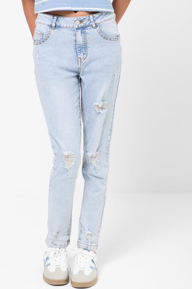 Ripped Skinny Denim Jeans Light Blue