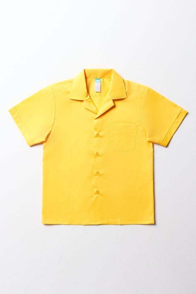 Unisex Primary School Short Sleeve Open Neck Shirt Yellow Toughees