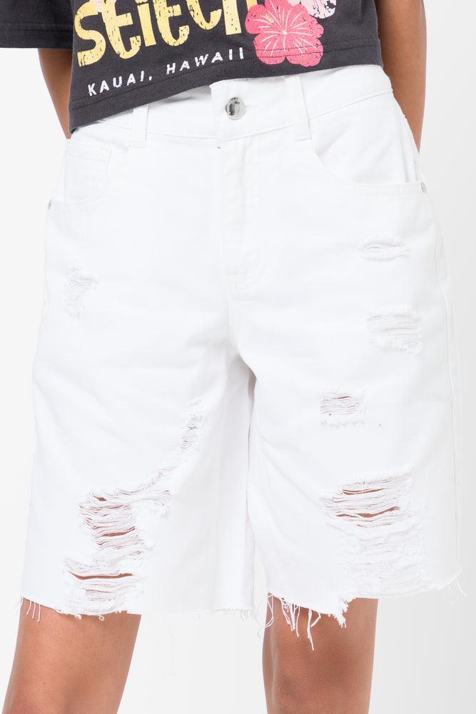 Ripped Denim Shorts White (1)