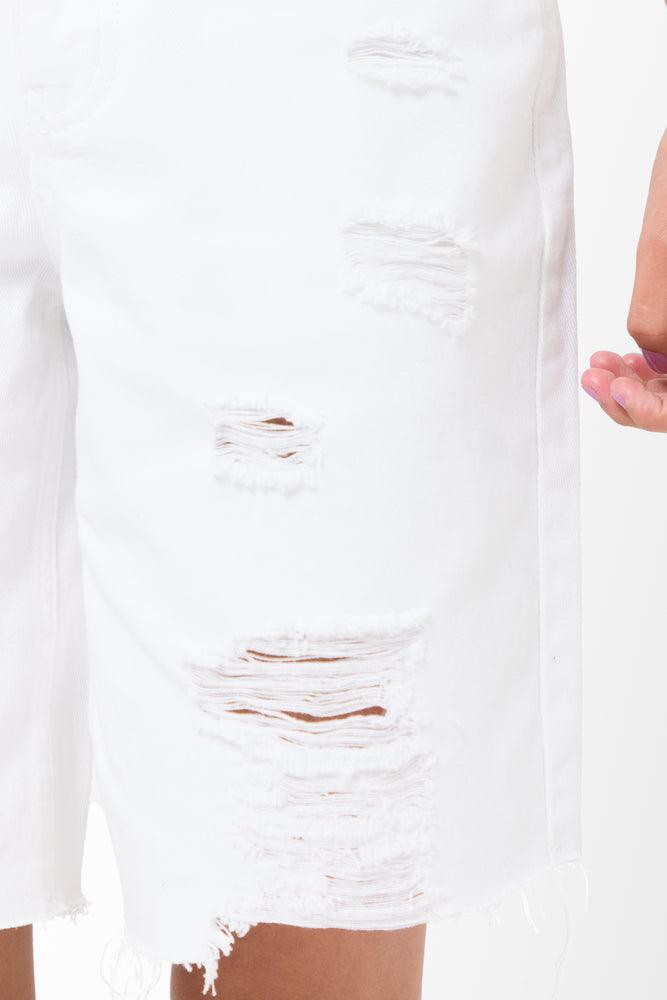 Ripped Denim Shorts White (4)