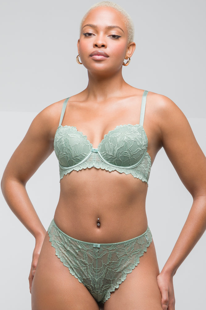 2 Pack Lace Balconette Bras Green & Grey