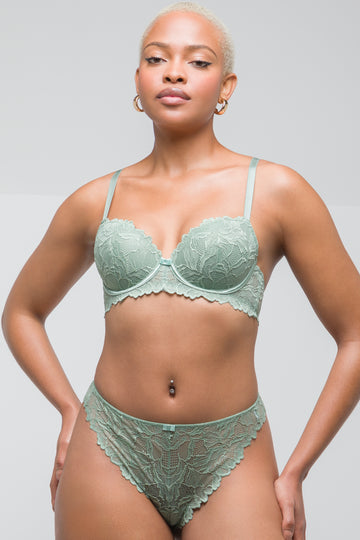 2 Pack Lace Balconette Bras Green & Grey