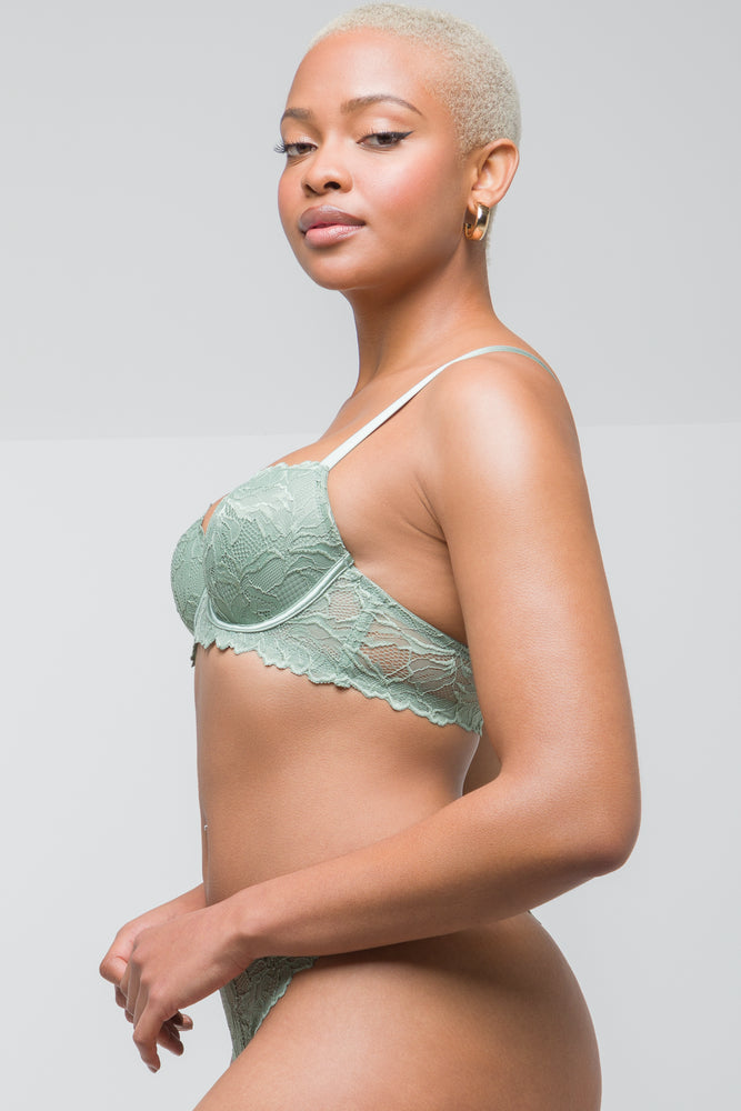 2 Pack Lace Balconette Bras Green & Grey (2)