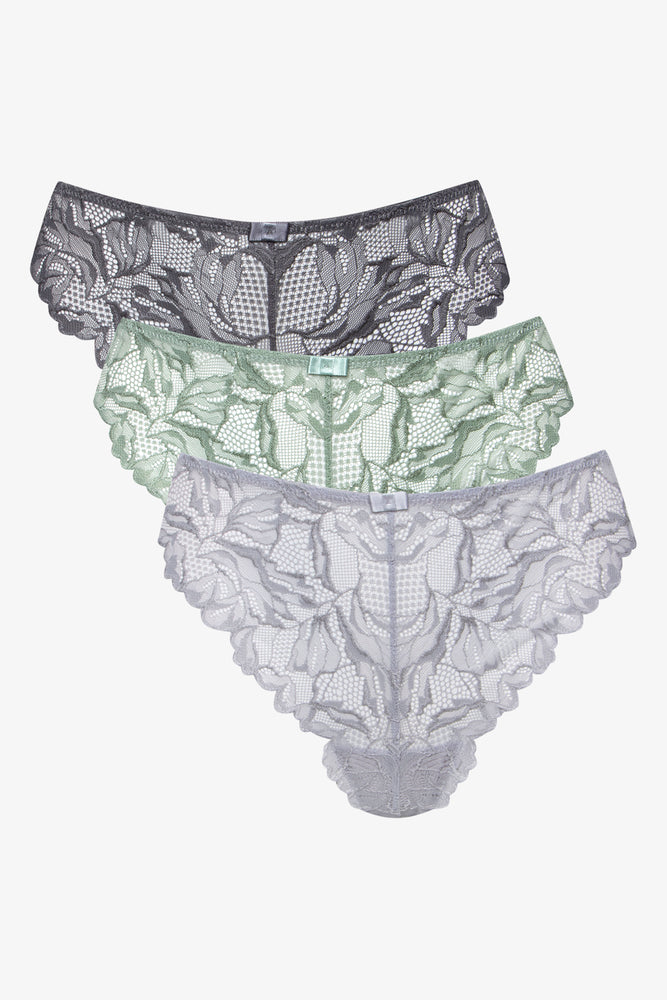 3 Pack lace thongs grey & green (1)