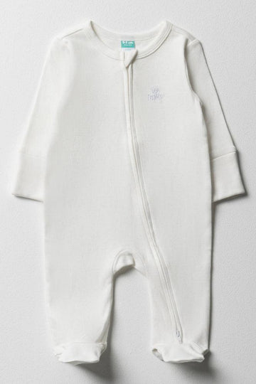 Zip Through Baby-Grow White