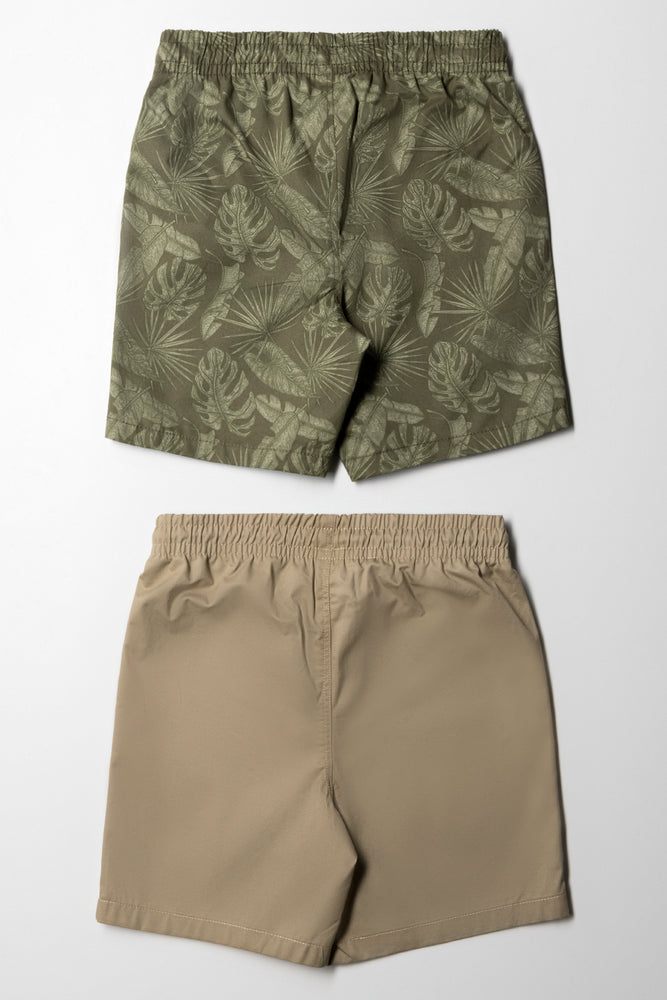 2 Pack Shorts Dark Green & Natural (2)