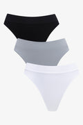 3 Pack Seam-Free Thong Panties Black, Grey, White (1)