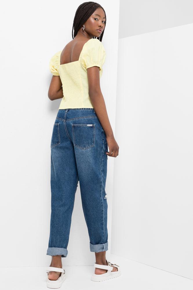 Puff Sleeve Top Yellow Tops T Shirts Ackermans