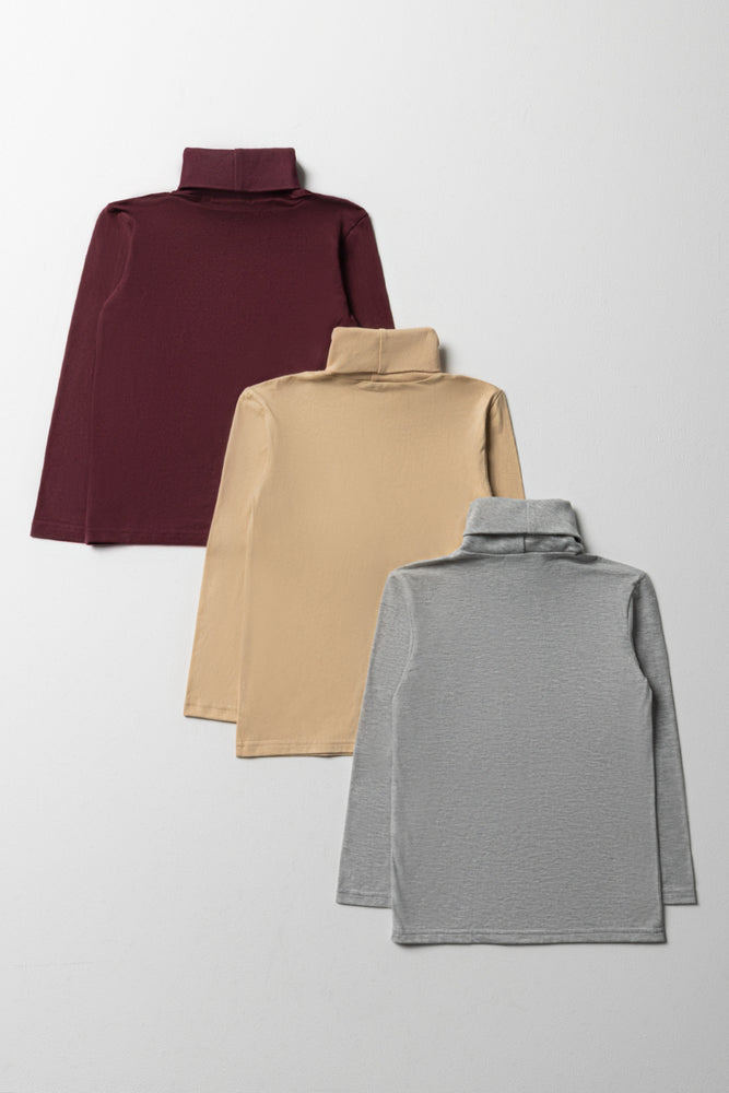 3 Pack Polonecks Burgundy, Grey & Natural (2)