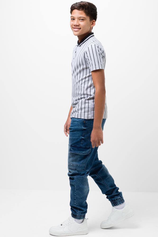 Stripe Short Sleeve Golfer Grey (1)