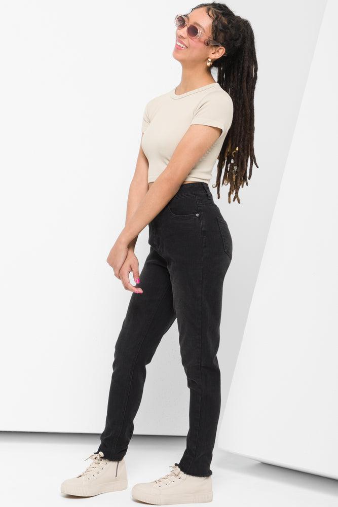Black skinny frayed hem jeans discount