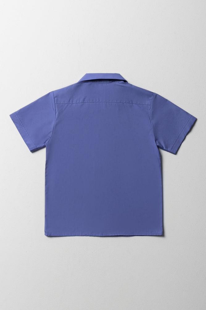 Unisex Primary School Short Sleeve Open Neck Shirt Blue (2)