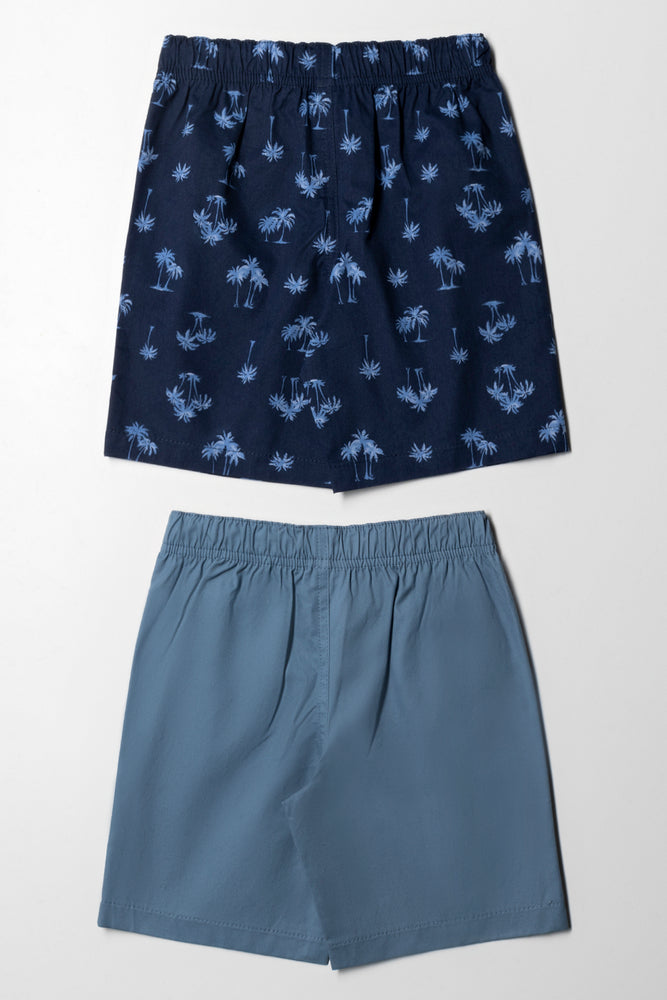 2 Pack Woven Shorts Palm Trees Blue And Navy (2)