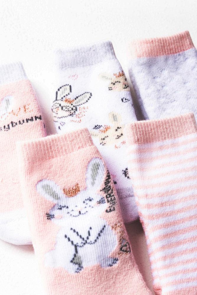 5 Pack Bunny Socks Pink (1)