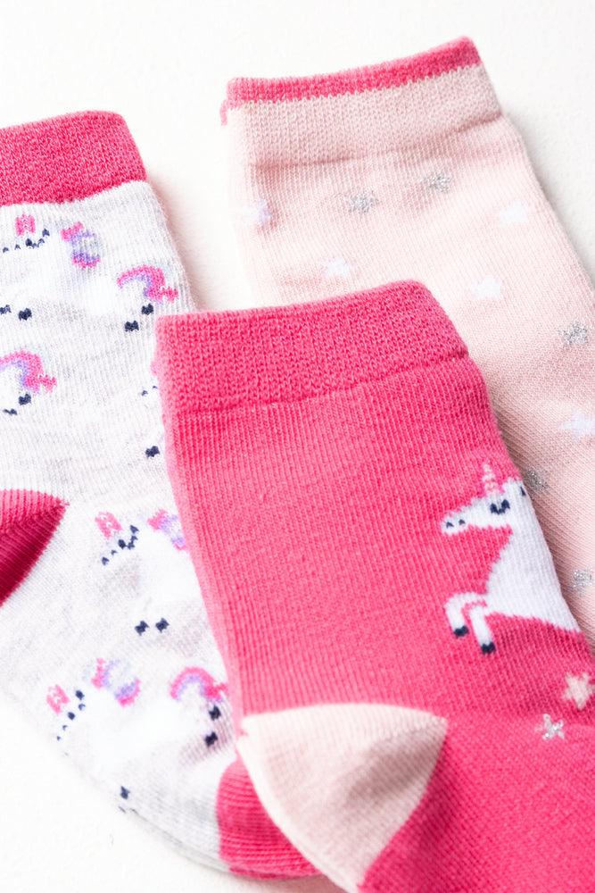 3 Pack Unicorn Socks Pink