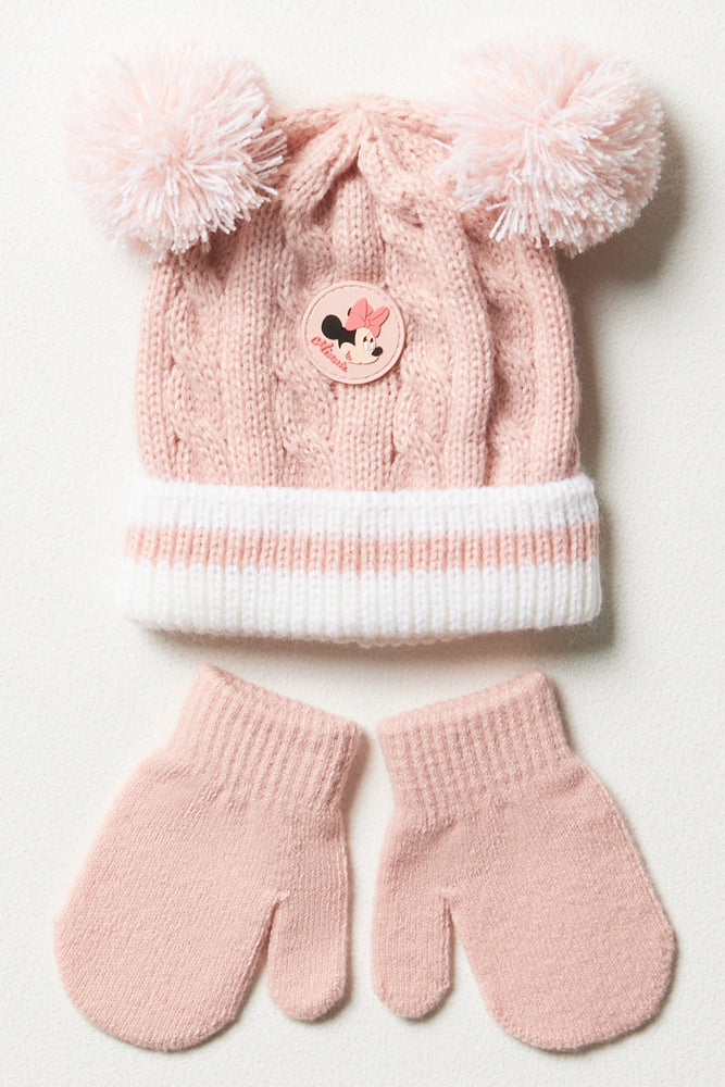 Minnie Mouse Beanie & Mittens Set Pink