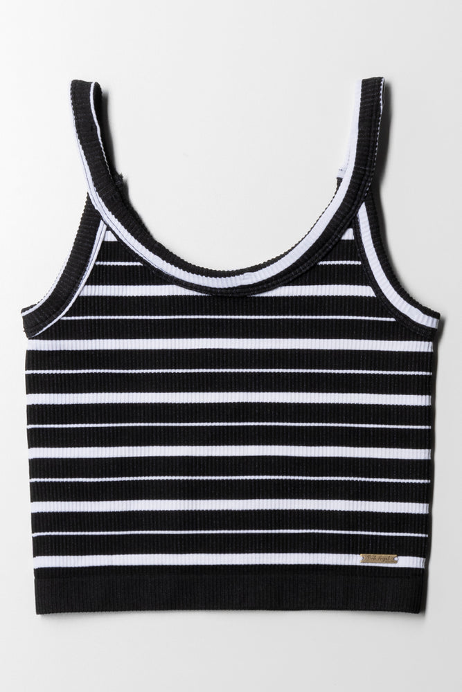 Stripe Seamless Strappy Vest Black & White