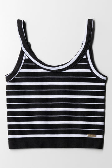 Stripe Seamless Strappy Vest Black & White