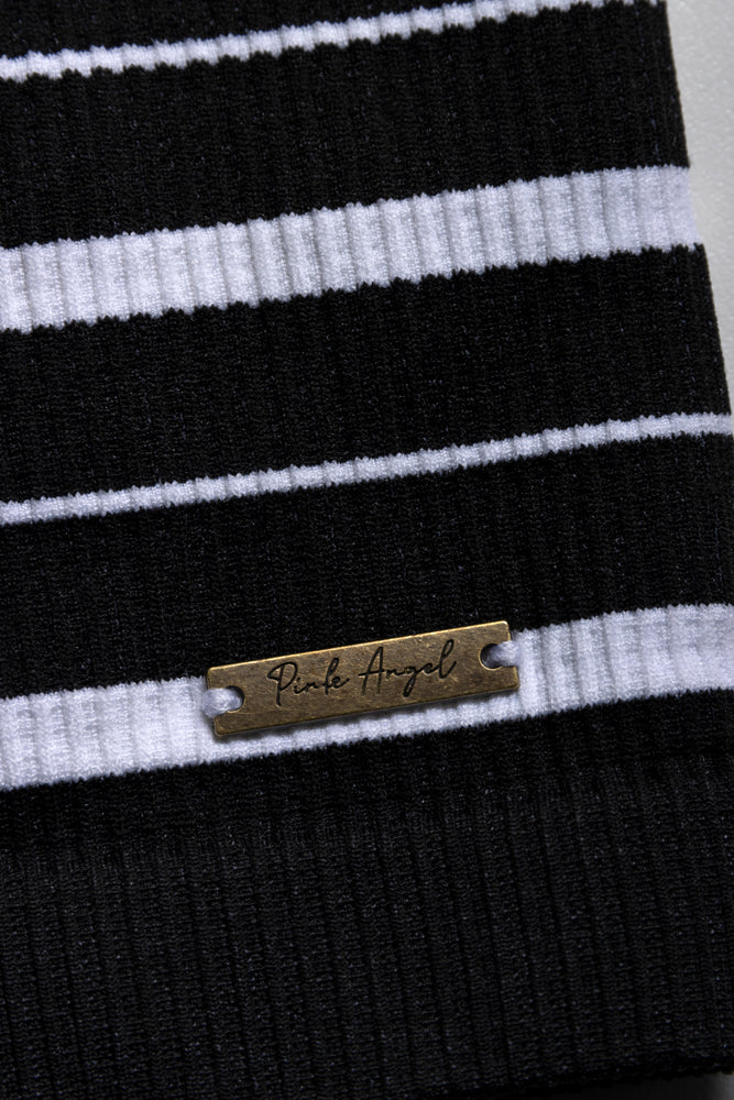 Stripe Seamless Strappy Vest Black & White