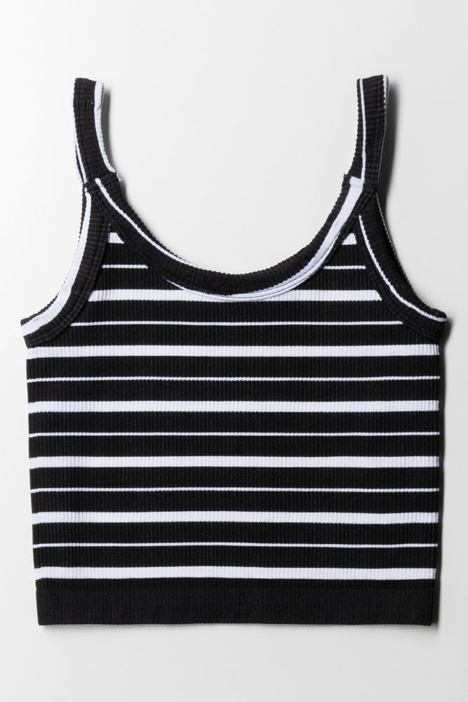 Stripe Seamless Strappy Vest Black & White (2)