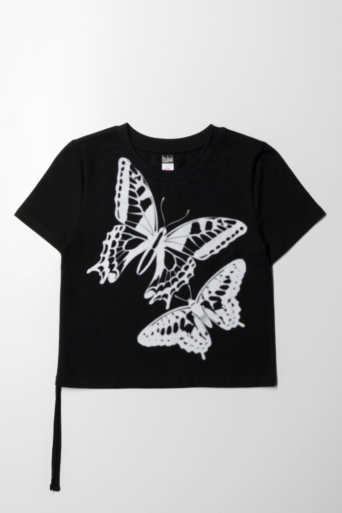 Side Tie Tee Butterfly Black