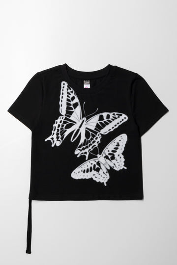 Side Tie Tee Butterfly Black